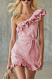 Ruffle One Shoulder Tie Waist Mini Dress