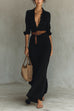 Febedress Lapel Long Sleeves Button Up Maxi Dress With Belt