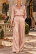 Febedress Lapel Long Sleeves Shirt High Rise Pocketed Straight Leg Pants Paisley Print Set (C)