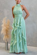 Halter Neck Waisted Ruffle Maxi Dress
