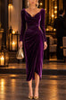 Febedress Cowl Neck Gold Accent Ruched Velvet Midi Dress