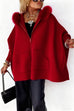 Febedress Dolman Sleeves Zipper Up Pocketed Jacket with Faux Fur Hood