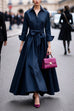 Febedress Long Sleeves Button Up Bow Waist Maxi Dress