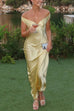 Febedress Off Shoulder Backless Cut Out Satin Maxi Dress