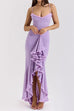 Febedress Spaghetti Strap Frill Trim Draped Slit Maxi Dress