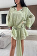 Febedress Lantern Long Sleeves Draped Ruffle Layered Mini Dress with Shorts
