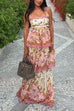 Febedress Spaghetti Strap Back Lace-up Ruffle Layered Floral Print Maxi Dress