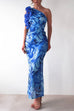 Febedress Ruffle One Shoulder Floral Print Bodycon Maxi Dress