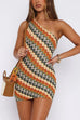 Febedress One Shoulder Sleeveless Color Block Crochet Mini Dress