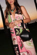 Halter V Neck Backless Printed Maxi Dress