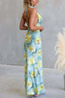 Halter Cowl Neck Open Back Floral Print Satin Maxi Dress
