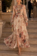 Febedress Puff Long Sleeves High Waist Floral Print Maxi Dress