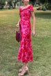 Twist Front High Waist Floral Print Midi Dress