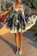 Febedress Bow Shoulder Sleeveless High Waist Floral Print Mini Dress