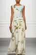 Febedress Boat Neck Sleeveless Floral Print A-line Maxi Dress