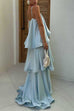 Febedress Adjustable Strap Ruffle Layered Satin Maxi Dress