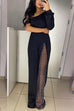 Febedress One Shoulder Long Sleeve Patchwork Wide Leg Jumpsuit