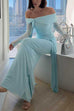 Febedress Off Shoulder Long Sleeves Knot Waist Draped Maxi Dress