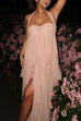 Febedress Sleeveless Open Back Ruffle Trim Slit Maxi Dress