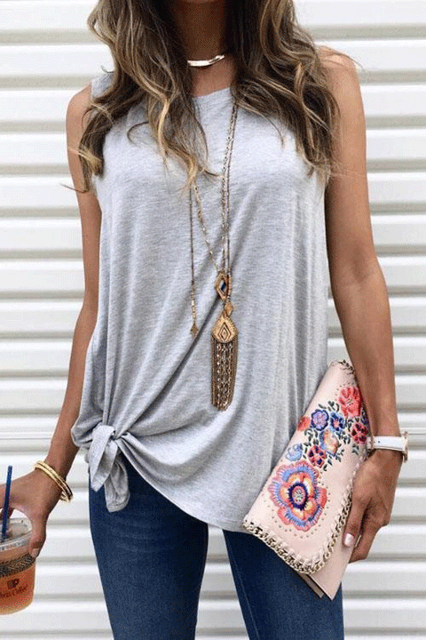 Febedress Casual Side Tie Knot Front Tank Top