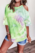 Febedress Cold Shoulder Short Sleeve Tie Dye T-shirt