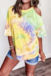 Febedress Cold Shoulder Short Sleeve Tie Dye T-shirt