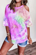 Febedress Cold Shoulder Short Sleeve Tie Dye T-shirt