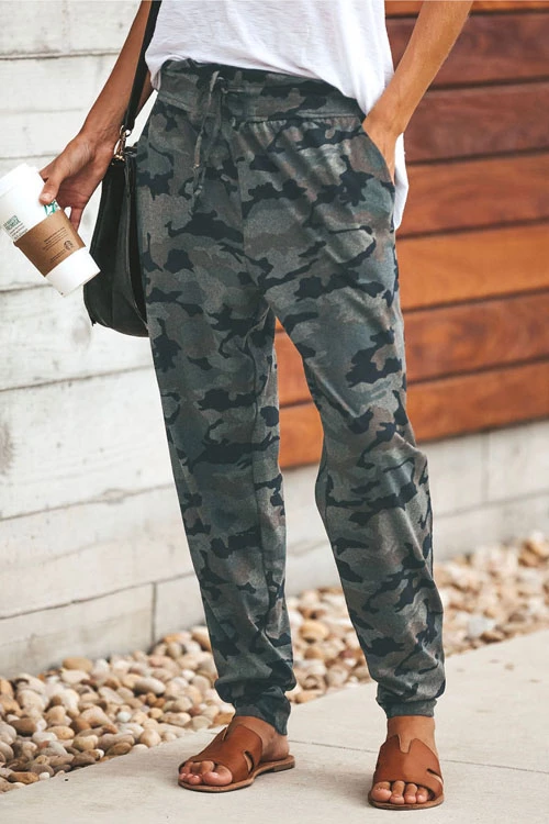 Febedress High Waist Drawstring Camo Casual Pants
