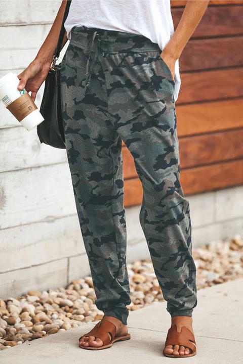 Febedress High Waist Drawstring Camo Casual Pants