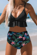 Febedress V Neck High Waist Ruffle Printed Swimwear Set