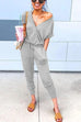 Febedress V Neck Tie Waist Drawstring Joggers Jumpsuit