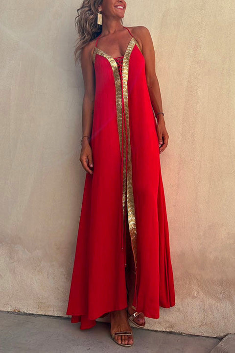 Febedress V Neck Backless Sequin Detailed Cami Maxi Dress